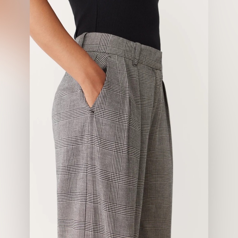 Frank and Oak Emma Ultra Wide-Leg Pants Grey Plaid Size 4 Cotton/Linen Blend - Picture 4 of 13